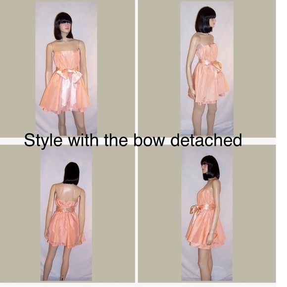 ALICE + OLIVIA silk peach short strapless dress with big bow. New w/tags. size 2 - Picture 13 of 16